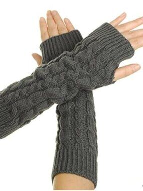 Cable Knit Fingerless Gloves Arm Warmers Thumb Hole Acrylic